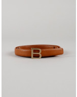 B-logo thin belt, several sizes, tan/light gold