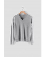 Elle V-neck sweater, soft grey melange